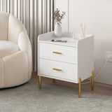White Nightstand Set of 2,Mid Century Modern End Table with Charging Station,Farmhouse Storage Night Stand Bedside with 2 Drawer HOSEOKA