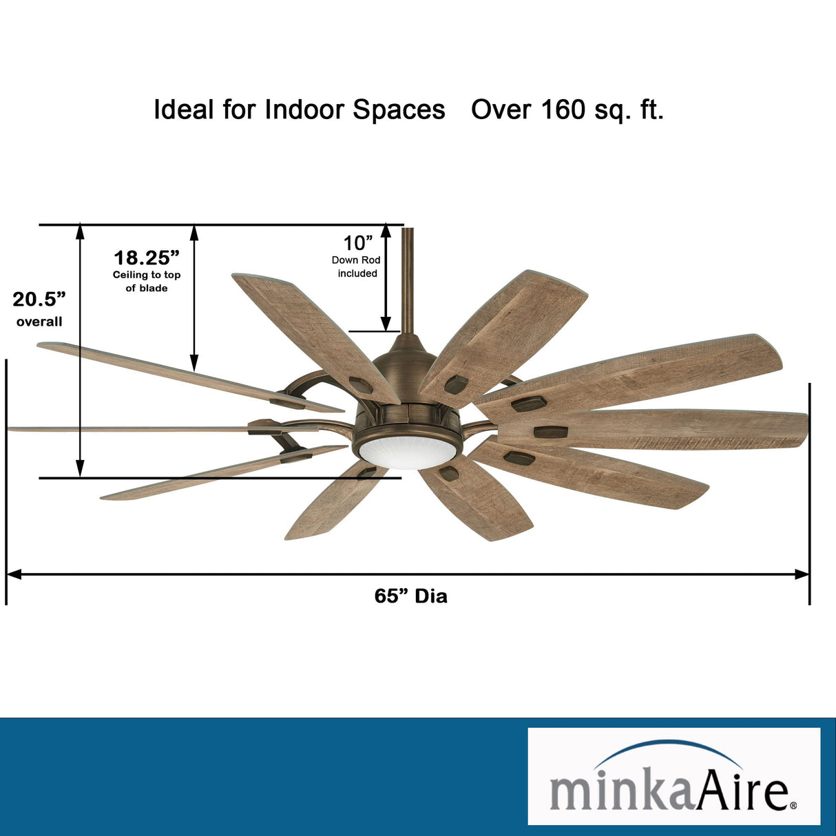 MINKA-AIRE F864L-HBZ Barn 65 Ceiling Fan with LED Light and DC Motor, Brown Heirloom Bronze Finish MINKA-AIRE