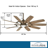 MINKA-AIRE F864L-HBZ Barn 65 Ceiling Fan with LED Light and DC Motor, Brown Heirloom Bronze Finish MINKA-AIRE