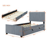 Twin Bed Frame with Trundle Bed,Velvet Upholstered Bed Frame,Twin Size Trundle Bed with Headboard,Upholstered Platform Bed Twin for Kids Teens Adults(Gray) Bellemave