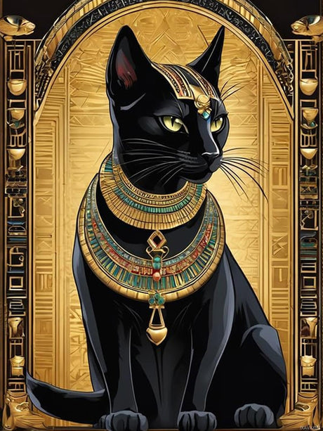 Egyptian Bastet Cat DIY Diamond Painting Kits, Egyptian Mythology Full Drill Round Diamond Dots Paintings for Beginners 5D DIY Diamonds Pictures Gem Art Painting Set 12x16 Inch JXAVAXDE