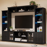 MEISSALIVVE Wall Unit TV Stand with Storage & LED Lights, Large Entertainment Center with Bookshelves for TVs up to 75", Media Console for Living Room, Black MEISSALIVVE