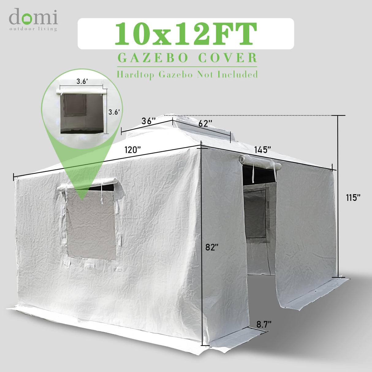 Domi 10' x 12' Universal Winter Gazebo Cover, All Season Waterproof Enclosed Cover with Sidewalls & Ventilated Mesh Windows, All-Weather Outdoor Cover for Hardtop Gazebos, White domi outdoor living