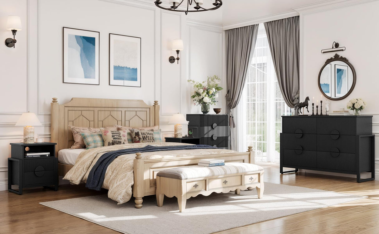 LGHM Fluted Dresser for Bedroom with 4 Drawers, Modern 4 Drawers Dressers with Semicylinder Fluted, Solid Chest of Drawers, 36" Tall Dresser with Bold Steel Frame, Metal Handles, Black LGHM