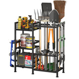 keomaisyto Garden Tool Organizer With Basket - 3 Tier Yard Storage Rack for Garage Organization, Heavy Duty Holder With 35 Long-Handled Slots for Shed, Yard, Garage keomaisyto