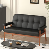 JIASTING 50” Black Leather Love Seat Sofa Couch, Mid Century Modern Small Office Loveseat Couch with Wood Arms, Two Seater Couches for Small Spaces, Living Room, Waiting Room, Bedroom (Black) JIASTING