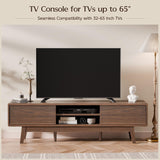 TOLEAD TV Console, Mid Century Modern Media Console for 55/60/65 Inch TV, Low Profile TV Stand with Fluted Sliding Doors, Boho Light Wood Credenza for Living Room (Walnut, 59") TOLEAD