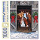 Bits and Pieces – 1000 Piece Jigsaw Puzzle for Adults – Horse Barn Christmas - Winter Holiday Scene Jigsaw Puzzle by Artist Russell Cobane, Completed Puzzle Size: 20" x 27" Bits and Pieces