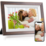 WiFi Digital Picture Frame 10.1 Inch Smart Digital Photo Frame with IPS Touch Screen HD Display, 16GB Storage Easy Setup to Share Photos or Videos Anywhere via Free Frameo APP (Brown Wood Frame) Weipan