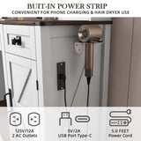 NEWBULAND Farmhouse Vanity with Mirror and Lights, 42" White Vanity Desk with 4 Drawers and Benches Makeup Table Set NEWBULAND