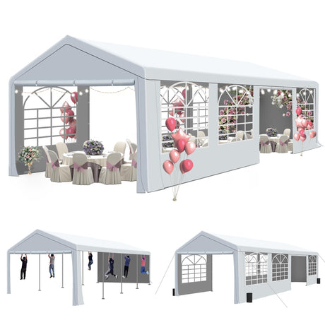 GARTOO 10' x 30' Canopy Party Tent & Carport - Heavy Duty Outdoor Wedding Gazebo with 4 Sand Bags, Event Shelter Canopy for Outdoor Event, Wedding, Birthday Party GARTOO