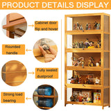 idhhco 5 Tier Curio Display Cabinet, Storage Cabinet with Acrylic Glass Door, Collectibles Toy Organizers Rack & Display Shelf, Kids Bookcase for Bedroom, Reading Nook, Toddler's Room, Bamboo idhhco