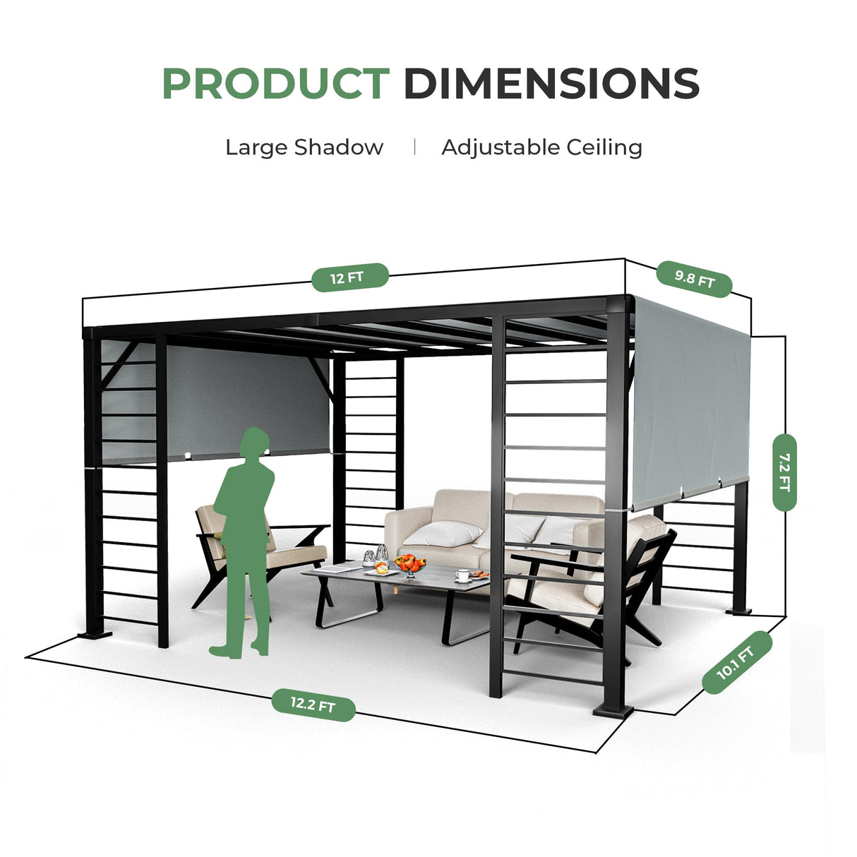 LUXIJOY 10' X 12' Outdoor Retractable Pergola, Aluminum Pergola with Retractable Sun Shade Canopy, Patio Metal Pergola for Deck, Backyard, Garden LUXIJOY