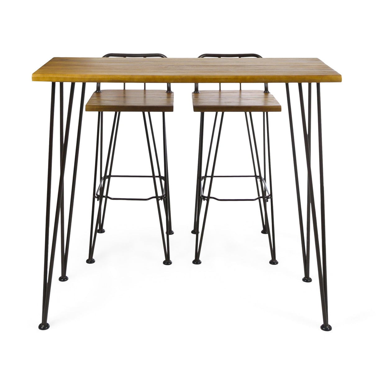Christopher Knight Home Denali Outdoor Industrial Acacia Wood Bar Set with Finished Iron Frame, Teak Finish / Rustic Metal Christopher Knight Home