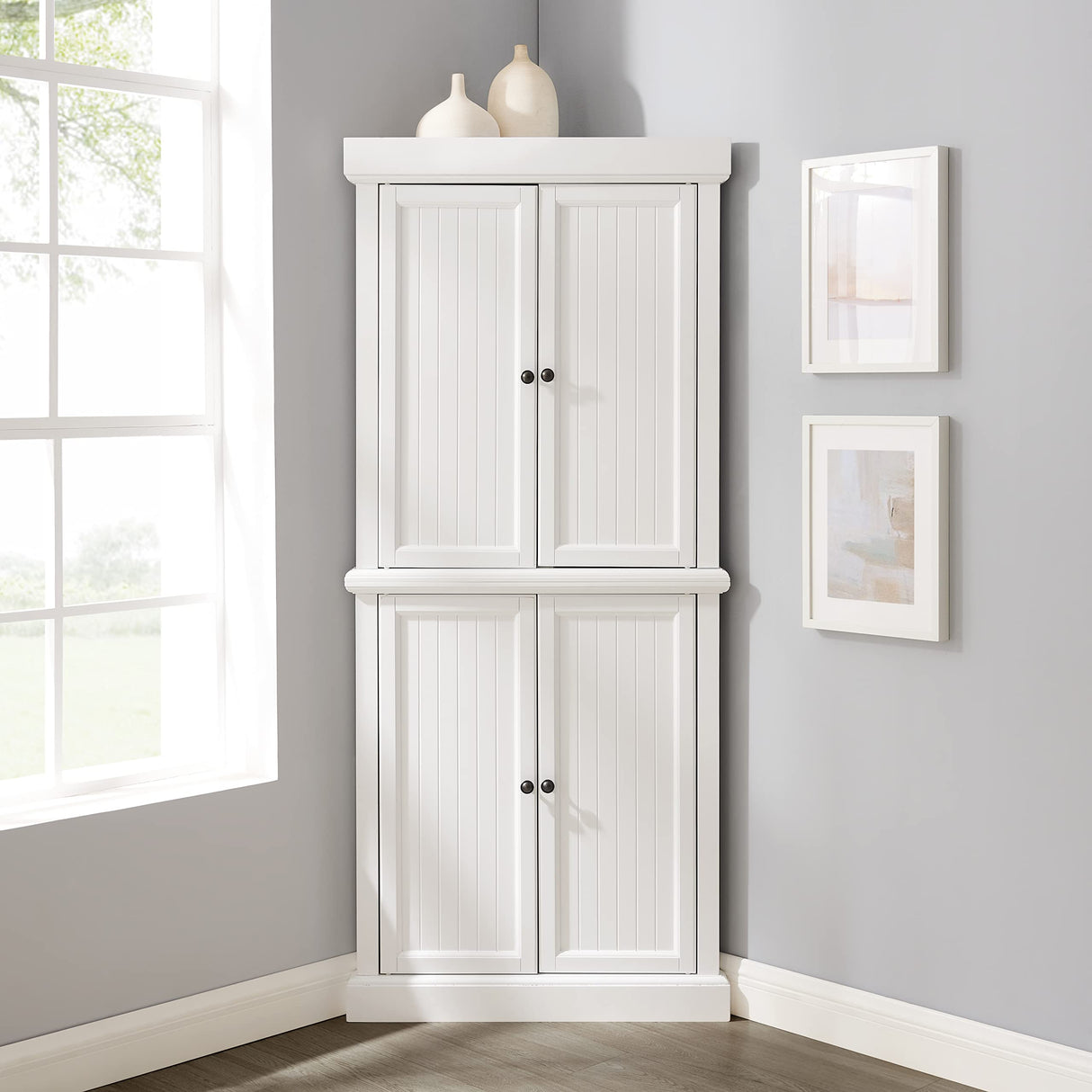 Crosley Furniture Shoreline Tall Pantry Storage Cabinet with Shelves, Kitchen, Dining, or Laundry Room, White Crosley Furniture