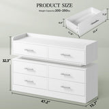 DWVO 6 Drawer Dresser with LED Light, Modern Dresser Chest of Drawers for Closet, Wide Drawer Organizer Cabinet with Top Storage Shelf, White DWVO