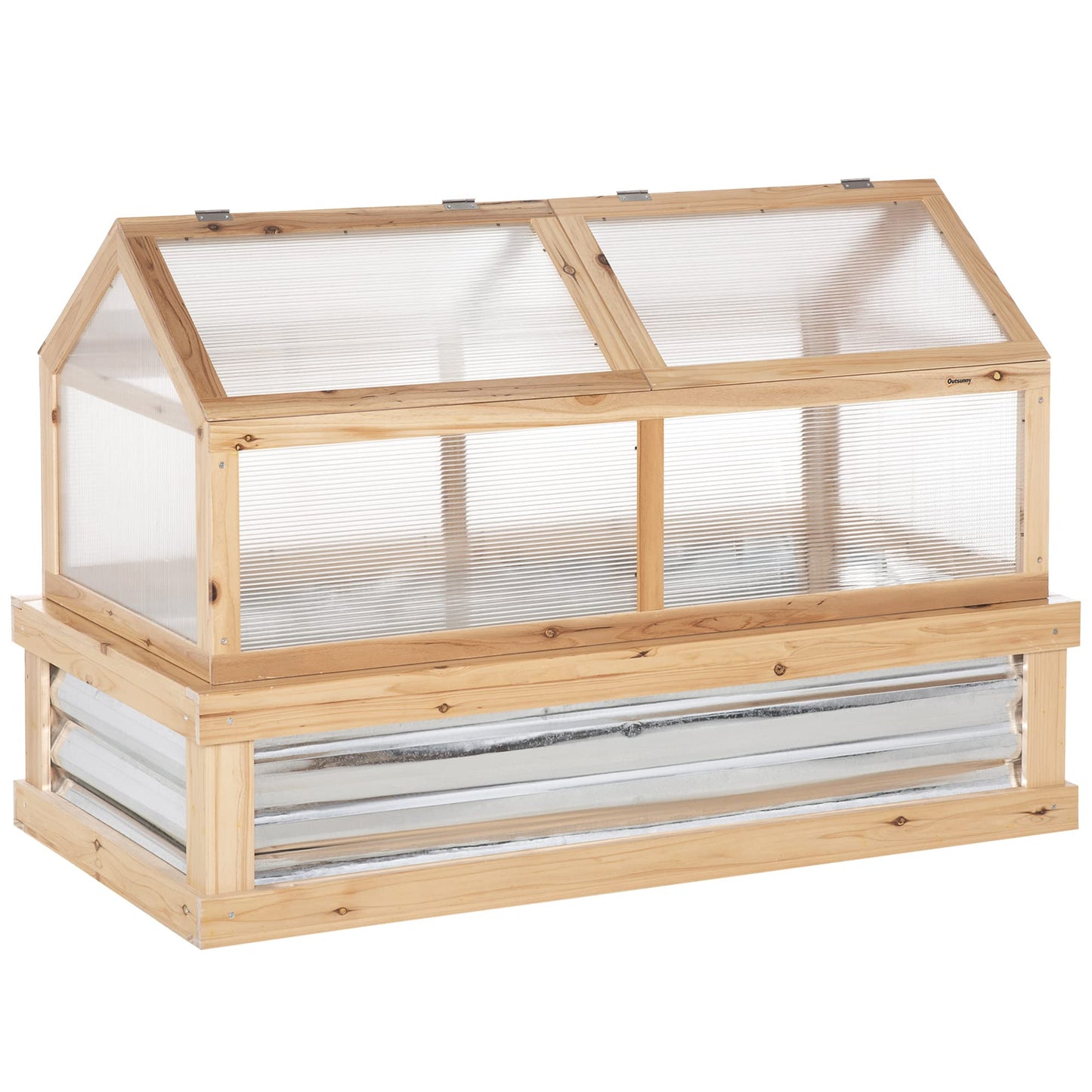 Outsunny Raised Garden Bed with Polycarbonate Greenhouse, Wooden Garden Cold Frame Greenhouse, Flower Planter Protection, 48" x 24" x 32", Natural - WoodArtSupply