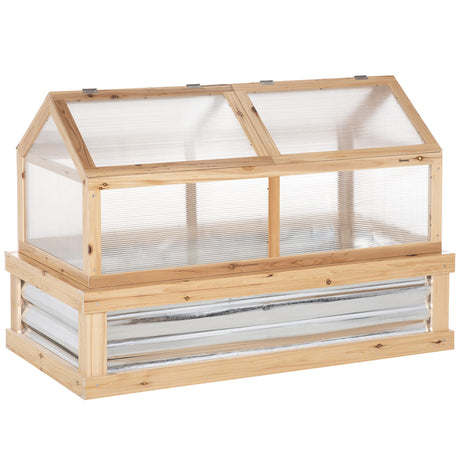 Outsunny Raised Garden Bed with Polycarbonate Greenhouse, Wooden Garden Cold Frame Greenhouse, Flower Planter Protection, 48" x 24" x 32", Natural Outsunny