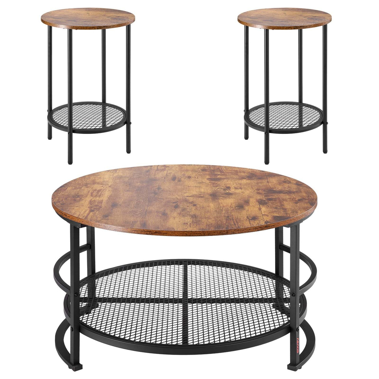 VEVOR 3 Pieces Round Coffee Table Sets, 31.5 in Industrial Living Room Table with 2 End Side Tables, Easy Assembly Coffee and End Tables Sets with Metal Legs, for Office, Living Room and Apartment VEVOR