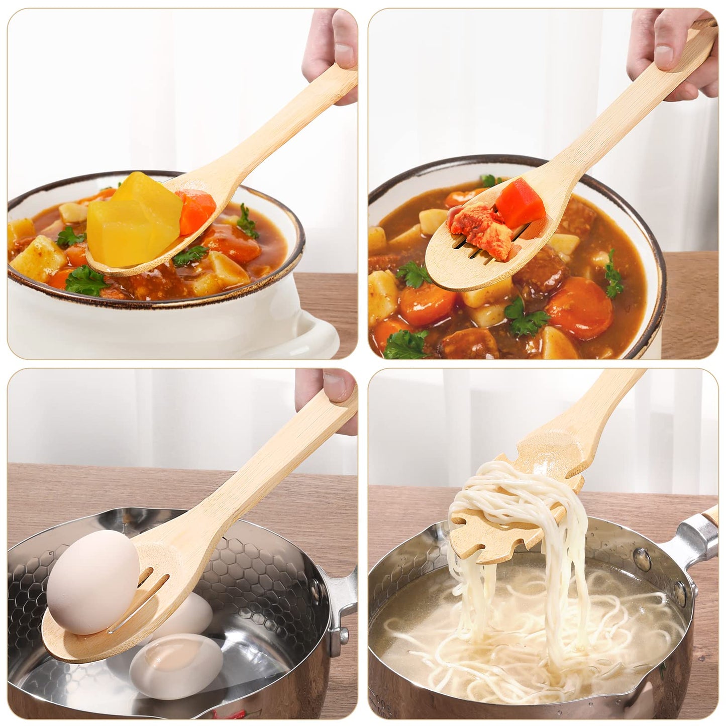 [7-PCS] Wooden Spoons for Cooking is for All Kitchen. Made From Bamboo Wood, Wooden Spatula & Wooden Spoon 11.8 in. and Non-Stick Surface, Suitable for Home & Chef Use or Gift for Someone Special.