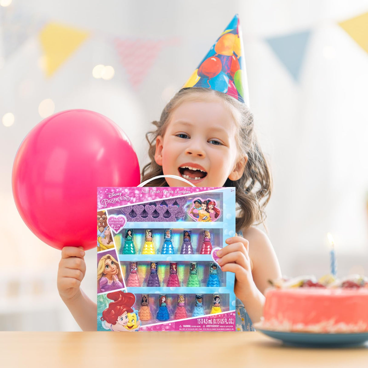 Disney Princess 15 Piece Water-Based Nail Polish with 3 Toe Spacers, Quick Dry, Peel Off, Gift Kit Set for Kids Girls, Ages 3 by Townley Girl Townley Girl