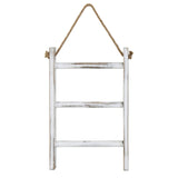 MyGift Rustic Whitewashed Solid Wood Wall Hanging Hand Towel Ladder Drying Rack, 3 Tier Bathroom Washcloth Hand Towel Storage Rack with Hanger Rope MyGift