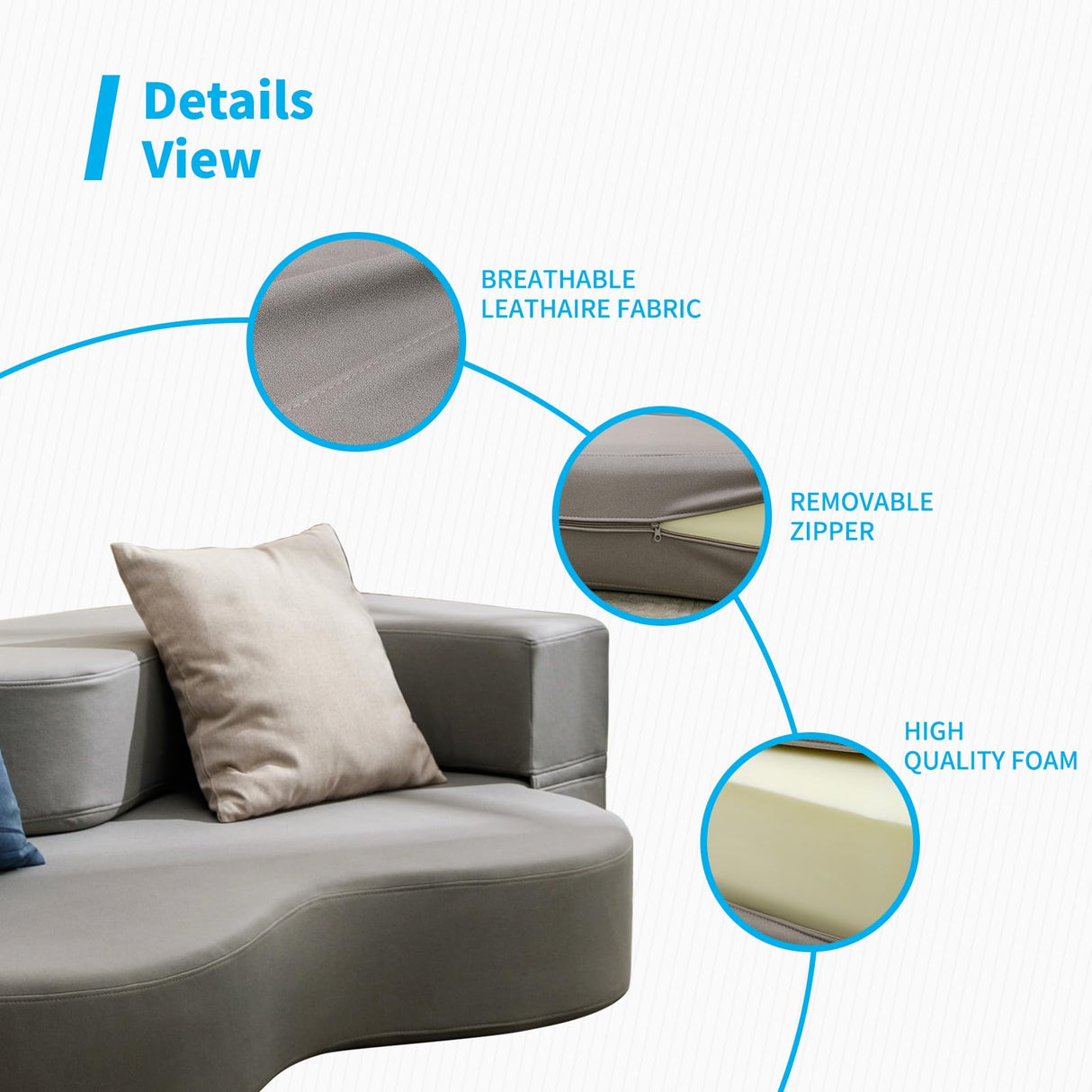 Mjkone Queen Size Floding Sofa Bed, Floor Sofa Bed with Memory Foam, Upholstered Convertible Couch Bed, Fold Out Futon Sleeper Couch Bed for Living Room,Guest Room, Washable Cover, Light Gray Mjkone