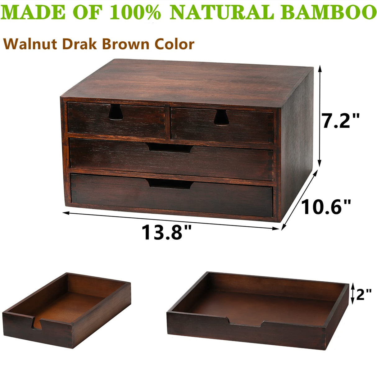 DEAYOU Bamboo Desk Organizer, Bamboo Storage Cabinet Box with 4 Drawer for Letter, Home, 3 Layer, Walnut Color DEAYOU