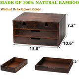 DEAYOU Bamboo Desk Organizer, Bamboo Storage Cabinet Box with 4 Drawer for Letter, Home, 3 Layer, Walnut Color DEAYOU