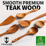 Vensure Wooden Spoons for Cooking 6-Piece, 12 Inch Wooden Spatula Spoon Set for Cooking, Non-Stick Wooden Cooking Utensils -Soft Comfort-Grip Wood Spoons for Cooking, Wooden Spoon with Handmade Design Vensure
