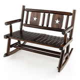 Giantex Outdoor Rocking Bench, Patio Loveseat Rocker for 2 w/Ergonomic Back & Log Arms, Carbonized Fir Wood Frame, Wooden Double Rocking Chair for Porch, Garden, 710 LB Capacity, Rustic Brown Giantex