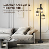 VOUTOORO Industrial Modern Floor Lamps for Living Room, Dimmable Glass Tree Standing Tall Lamps with 3 Elegant Teardrop Cage Head & 800 Lumens LED Bulbs for Bedroom Office (66inch Tall) VOUTOORO