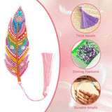 6 Pcs 5D Diamond Painting Art Kit, DIY Acrylic Crystal Diamond Bookmarks with Tassel, Flower & Feather Designs, Handmade Crafts BookMark Gift for Book Lovers, Women & Teenage, Creative Decor emmoolife