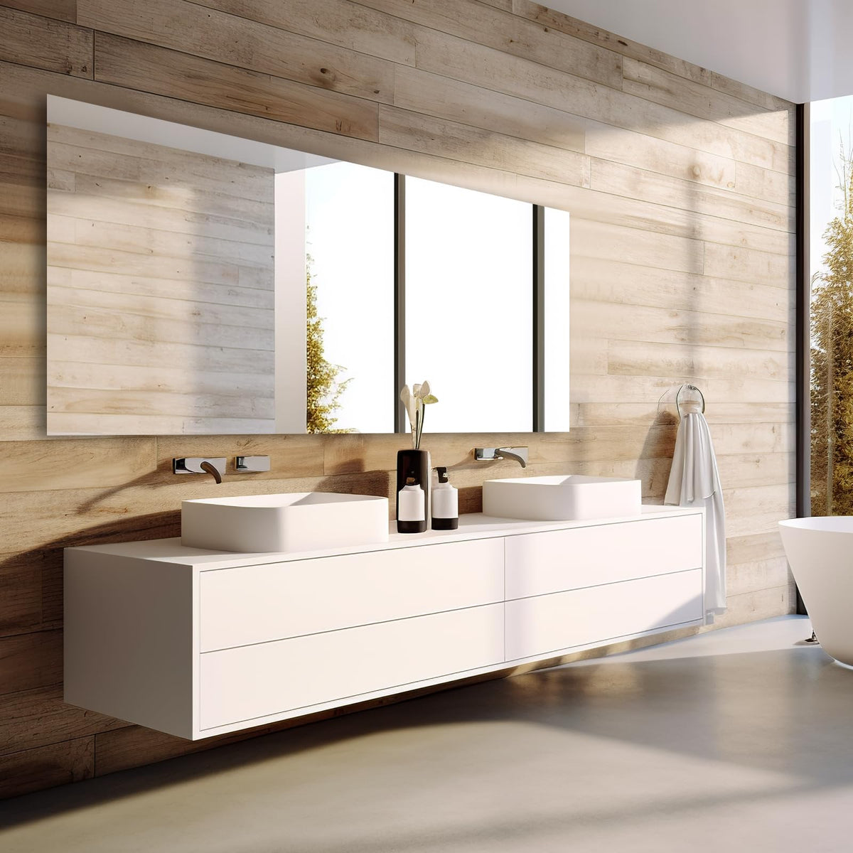 Mirrorons Large Vanity Mirror 72" x 36", Bathroom Vanity Mirror with Frameless Polished Edge, Hangs Horizontally or Vertically. Upgraded Shatterproof Bathroom Mirrors for Wall. Mirrorons