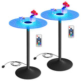 VASAGLE Bar Tables, Set of 2 Round Cocktail Tables with Multi-Colored Lights and Glass Tops, Large Steel Base, 41.3 Inches Tall Pub Tables for Kitchen, Bistro, Parties, Cloud White and Ink Black VASAGLE
