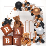 Wood Baby Shower Boxes Party Decorations - 4 Wood Grain Brown Blocks with Printed BABY Letters, Gender Reveal Backdrop,Teddy Bear Baby Shower Supplies, First Birthday Centerpiece Decor WLMALL