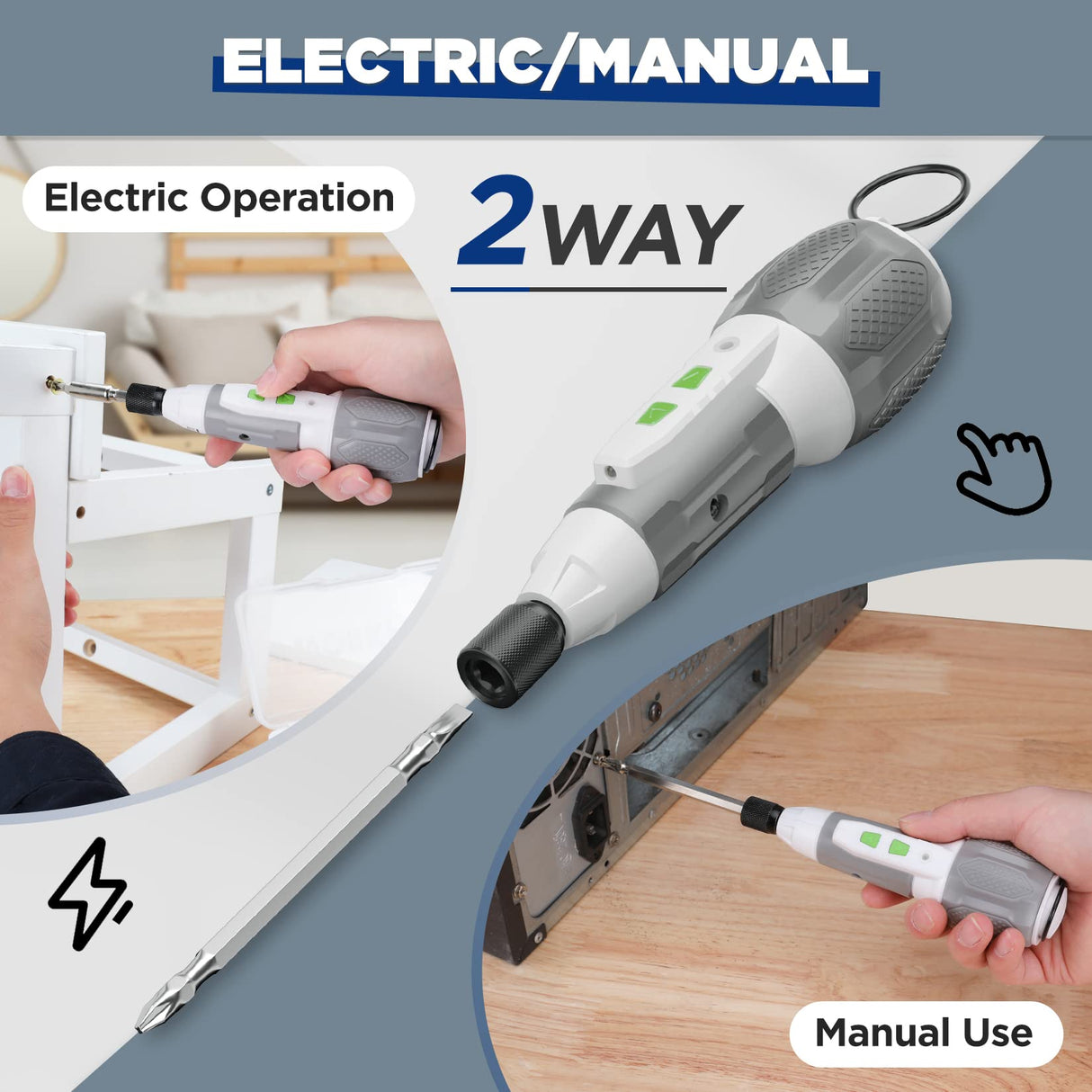 WORKPRO Electric Cordless Screwdriver Set - 4V USB Rechargeable Lithium-ion Battery Screwdriver Kit with LED Light - Small Screwdriver with 7pcs Bits for Home, Office, Apartment - White WORKPRO