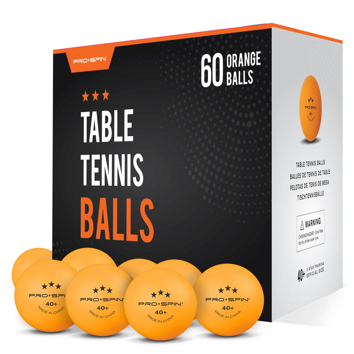PRO SPIN Ping Pong Balls - Orange 3-Star Training Table Tennis Balls (Pack of 60) | High-Performance 40+ ABS Training Balls | Ultimate Durability for Indoor/Outdoor Ping Pong Tables PRO SPIN