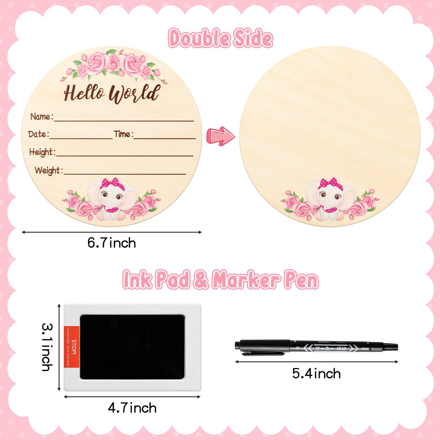 R HORSE Hello World Newborn Announcement Sign with Ink Pad for Baby Hand and Footprints, Wooden Baby Birth Announcement Sign with Marker Pen, Baby