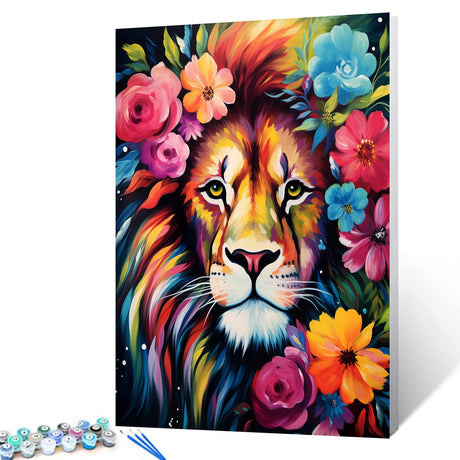 Tucocoo Lion Face Close-up Paint by Numbers Kits 16x20 inch Canvas DIY Oil Painting for Adults with Brushes and Acrylic Pigment - Beautiful Flowers Animal Picture for Home Decor Gifts (Without Frame) Tucocoo