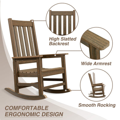 ACUEL Rocking Chair Outdoor, HDPE Oversized Patio Rocking Chairs, Weather Resistant, 350lbs Heavy Duty Porch Rocker with High Back for Backyard, Fire Pit, Garden and Indoor (Light Brown) - WoodArtSupply