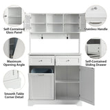 YOCONYO Tilt Out Trash Cabinet,Storage Cabinet,Two Solid Wood Hideaway Trash Holder Drawers,Wooden Freestanding Recycling Cabinets,Trash Can for Kitchen,White YOCONYO