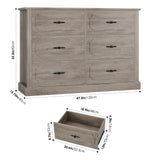 finetones Wood Dresser 6 Drawer, 47.2'' Grey Dresser Farmhouse Dresser Chest of Drawers with Designed Drawer Surfaces, Grey Dresser with Deeper Drawer, Ash Grey finetones