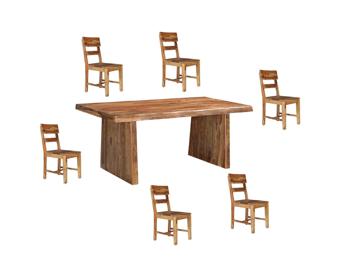 Brown Solid Wood 7-Piece Dining Set with Live Edge Table and Chairs Taran Designs