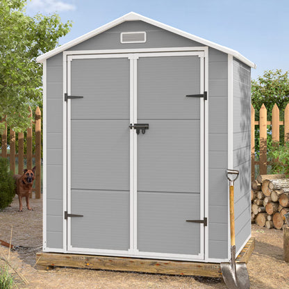 UDPATIO Outdoor Resin Storage Shed 6x4.5 FT, Plastic Garden Shed for Bike, Garbage Can, Tool, Outside Sheds & Outdoor Storage Storage Box with Lockable Door for Backyard, Patio, Lawn, Grey &  - WoodArtSupply