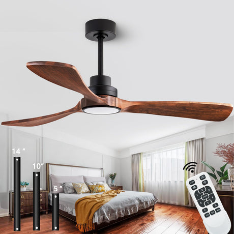 dearnow 52" Wood Ceiling fan, (with light with remote control) with 3 solid wood blades, wooden ceiling fan for indoor and outdoor use, suitable for living room, dining room, patio and more. dearnow