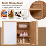 Giantex Medicine Cabinet, Bathroom Medicine Cabinet with Mirror, Reversible Double Door, 2 Adjustable Shelves, Bamboo Vanity Mirror Cabinet for Entryway, Living Room, Bathroom Wall Cabinet, Natural Giantex