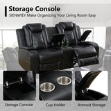 SIENWIEY Power Leather Recliner Sofa Set with LED Light,Leather Couch Set for Reclining Sofa with Drop-Down Table/Loveseat with Storage Console/Single Chair 3 PCS Living Room Furniture(Black,3+2+1) SIENWIEY