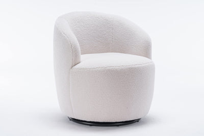 INMOZATA Swivel Barrel Chair, Teddy Fabric Swivel Accent Armchair Barrel Chair with Metal Base, Upholstered Comfy 360°Round Single Reading Chair for Living Room Bedroom,Ivory