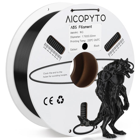 AICOPYTO ABS Filament 1.75mm, 3D Printer Filament Dimensional Accuracy +/- 0.02mm, 1KG Cardboard Spool (2.2 lbs) 3D Printing Filament Fits for Most FDM 3D Printers - ABS Black AICOPYTO